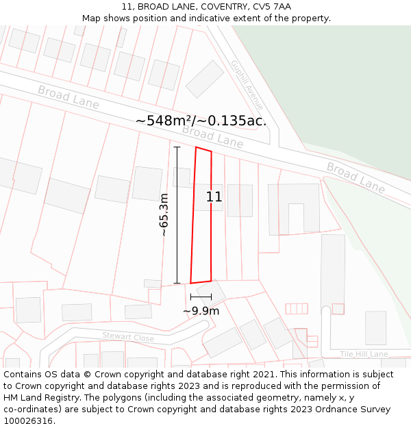 11, BROAD LANE, COVENTRY, CV5 7AA: Plot and title map