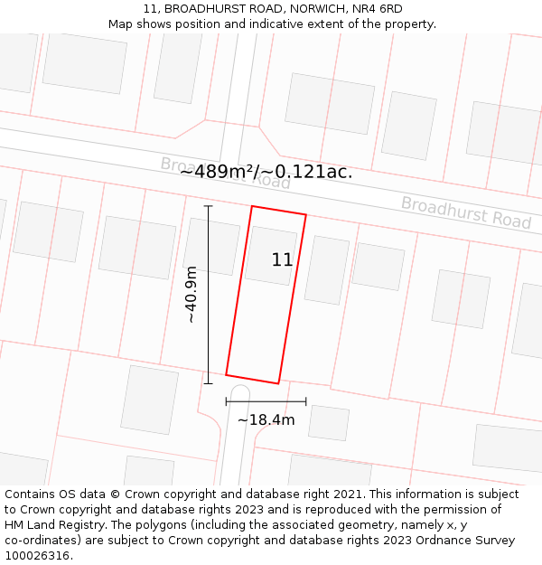 11, BROADHURST ROAD, NORWICH, NR4 6RD: Plot and title map