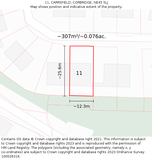 11, CARRSFIELD, CORBRIDGE, NE45 5LJ: Plot and title map