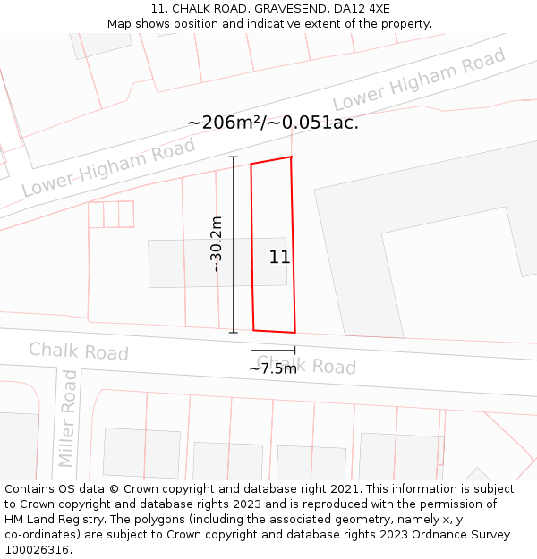 11, CHALK ROAD, GRAVESEND, DA12 4XE: Plot and title map