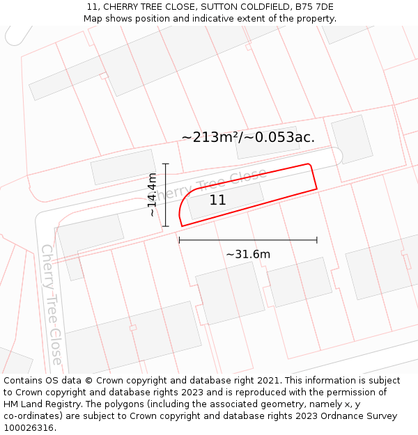 11, CHERRY TREE CLOSE, SUTTON COLDFIELD, B75 7DE: Plot and title map