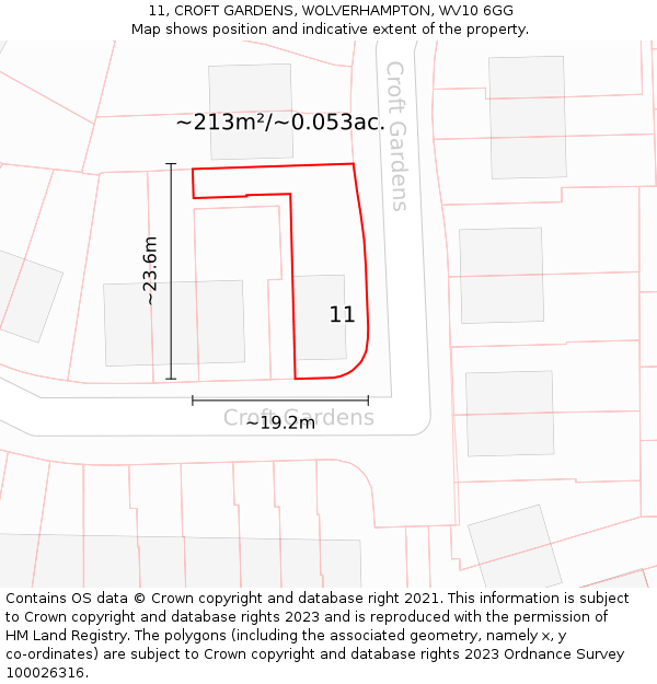 11, CROFT GARDENS, WOLVERHAMPTON, WV10 6GG: Plot and title map