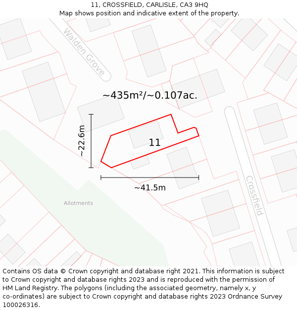 11, CROSSFIELD, CARLISLE, CA3 9HQ: Plot and title map