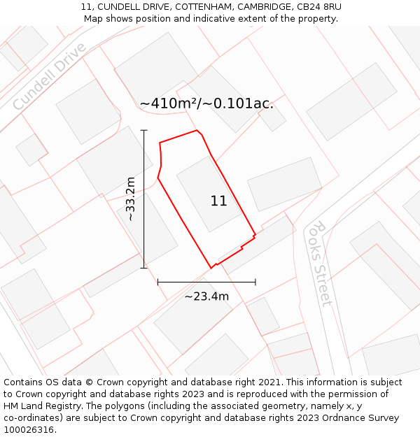 11, CUNDELL DRIVE, COTTENHAM, CAMBRIDGE, CB24 8RU: Plot and title map