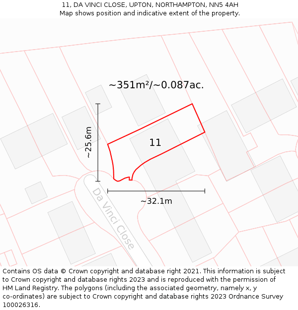 11, DA VINCI CLOSE, UPTON, NORTHAMPTON, NN5 4AH: Plot and title map