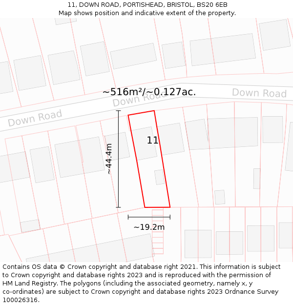 11, DOWN ROAD, PORTISHEAD, BRISTOL, BS20 6EB: Plot and title map