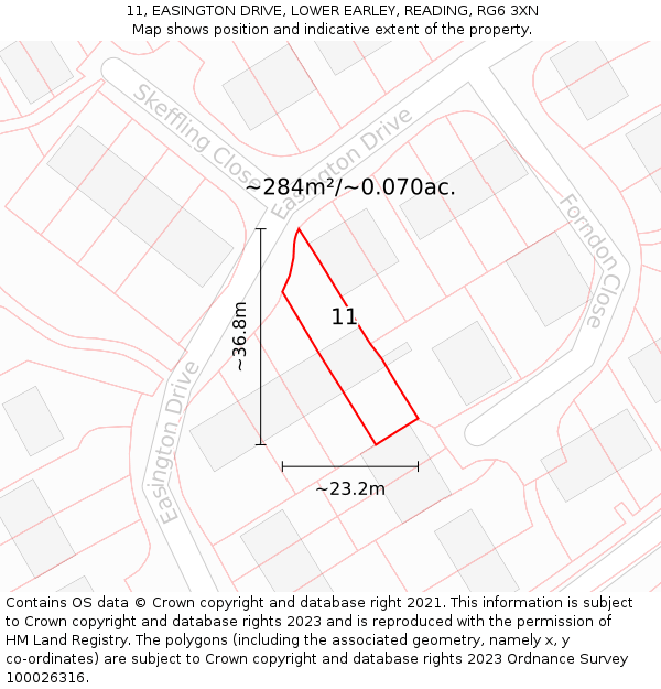 11, EASINGTON DRIVE, LOWER EARLEY, READING, RG6 3XN: Plot and title map