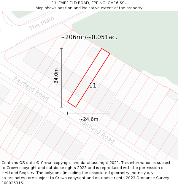 11, FAIRFIELD ROAD, EPPING, CM16 6SU: Plot and title map