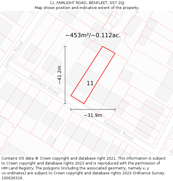 11, FAIRLIGHT ROAD, BENFLEET, SS7 2QJ: Plot and title map