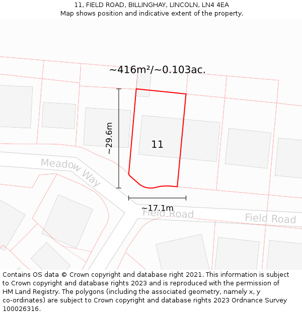 11, FIELD ROAD, BILLINGHAY, LINCOLN, LN4 4EA: Plot and title map
