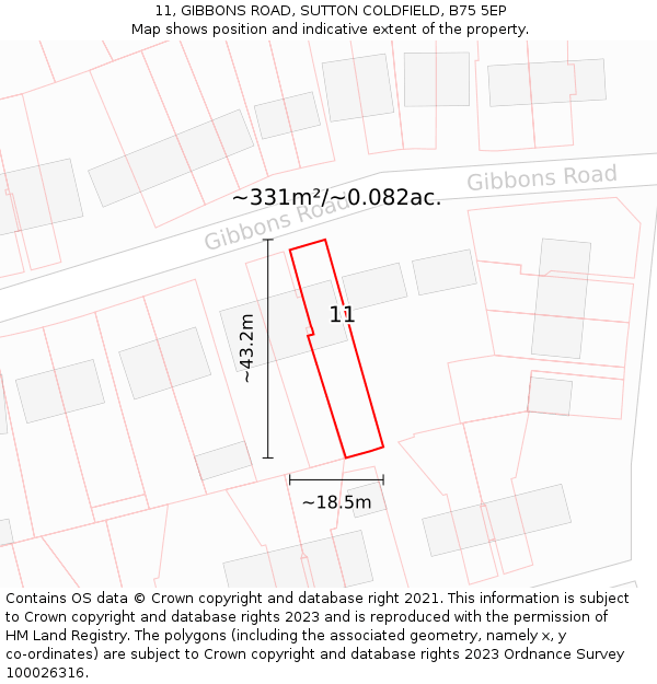 11, GIBBONS ROAD, SUTTON COLDFIELD, B75 5EP: Plot and title map