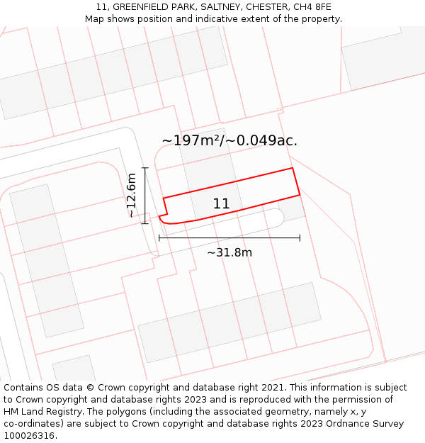 11, GREENFIELD PARK, SALTNEY, CHESTER, CH4 8FE: Plot and title map