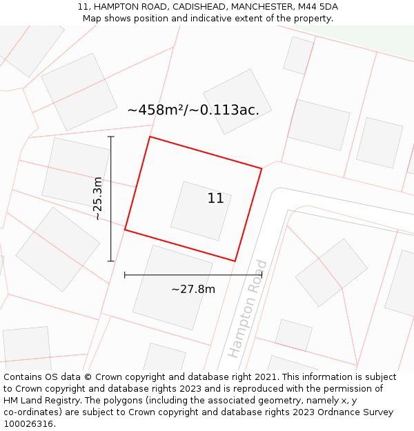 11, HAMPTON ROAD, CADISHEAD, MANCHESTER, M44 5DA: Plot and title map