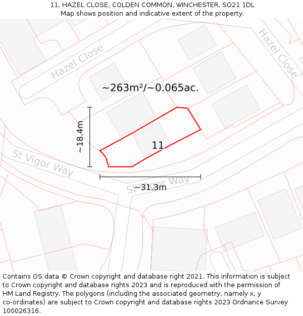 11, HAZEL CLOSE, COLDEN COMMON, WINCHESTER, SO21 1DL: Plot and title map