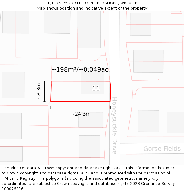 11, HONEYSUCKLE DRIVE, PERSHORE, WR10 1BT: Plot and title map