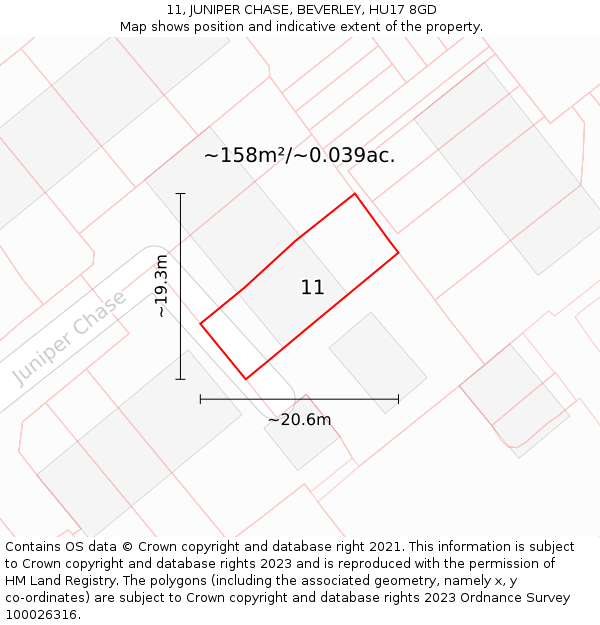 11, JUNIPER CHASE, BEVERLEY, HU17 8GD: Plot and title map