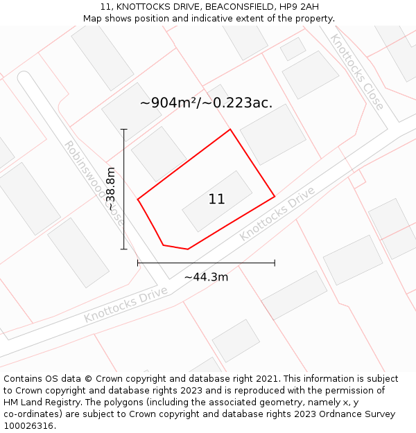 11, KNOTTOCKS DRIVE, BEACONSFIELD, HP9 2AH: Plot and title map