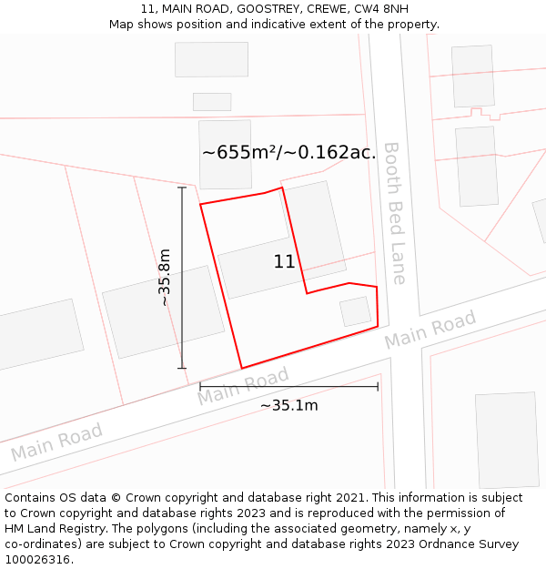 11, MAIN ROAD, GOOSTREY, CREWE, CW4 8NH: Plot and title map