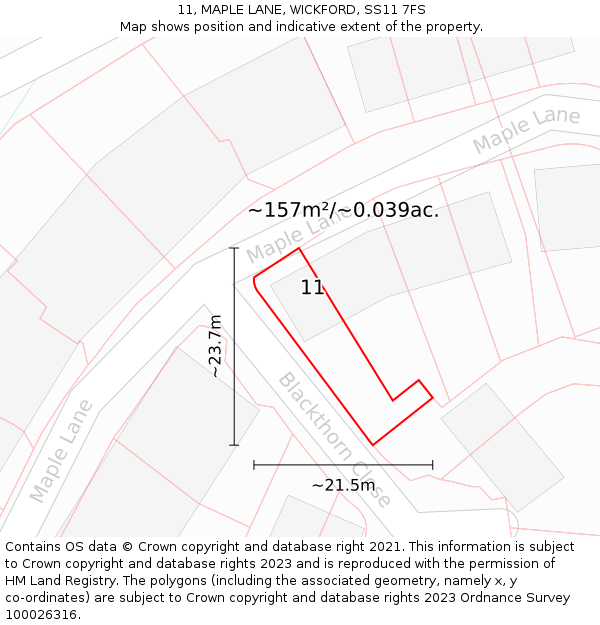 11, MAPLE LANE, WICKFORD, SS11 7FS: Plot and title map