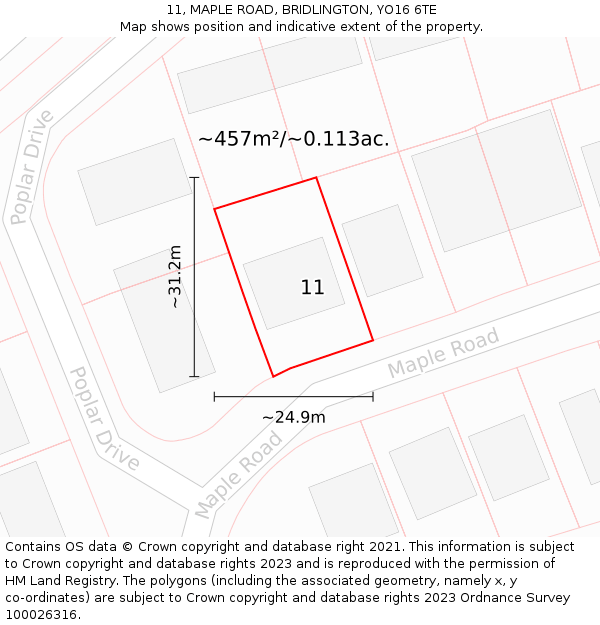 11, MAPLE ROAD, BRIDLINGTON, YO16 6TE: Plot and title map