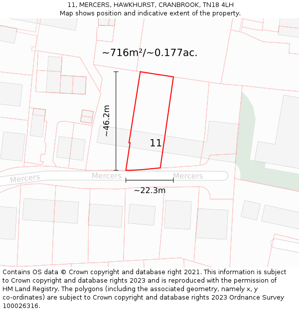 11, MERCERS, HAWKHURST, CRANBROOK, TN18 4LH: Plot and title map