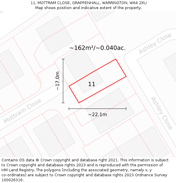 11, MOTTRAM CLOSE, GRAPPENHALL, WARRINGTON, WA4 2XU: Plot and title map