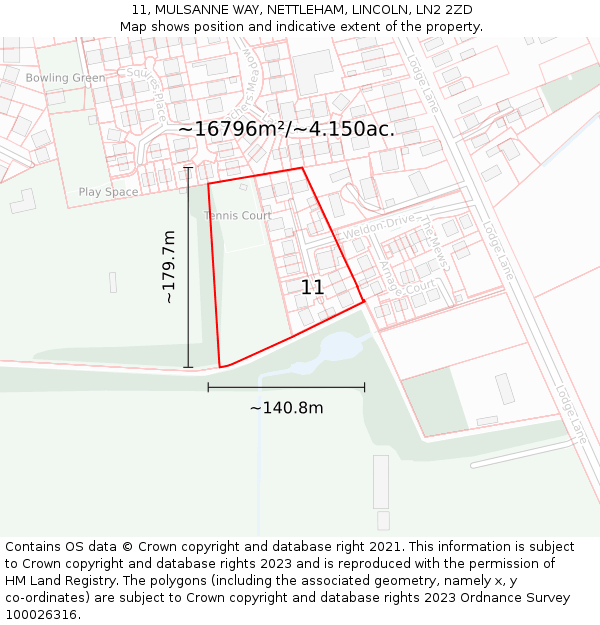 11, MULSANNE WAY, NETTLEHAM, LINCOLN, LN2 2ZD: Plot and title map