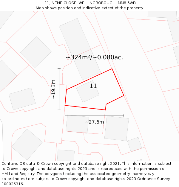11, NENE CLOSE, WELLINGBOROUGH, NN8 5WB: Plot and title map