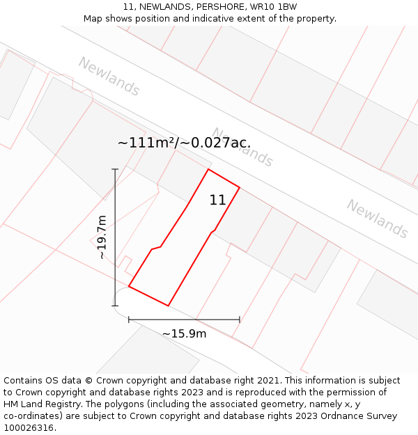 11, NEWLANDS, PERSHORE, WR10 1BW: Plot and title map