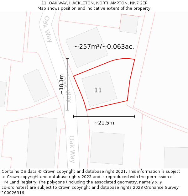 11, OAK WAY, HACKLETON, NORTHAMPTON, NN7 2EP: Plot and title map