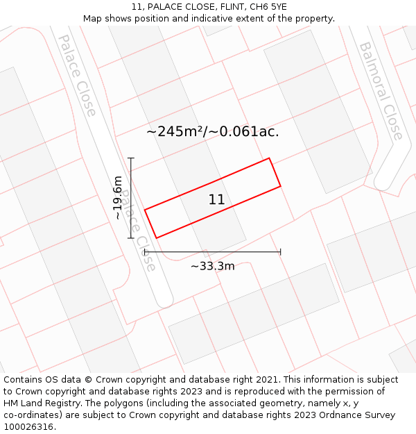 11, PALACE CLOSE, FLINT, CH6 5YE: Plot and title map