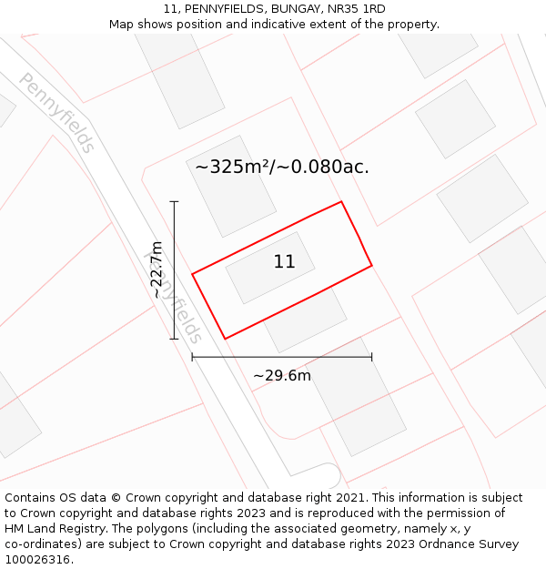 11, PENNYFIELDS, BUNGAY, NR35 1RD: Plot and title map