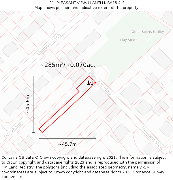 11, PLEASANT VIEW, LLANELLI, SA15 4LF: Plot and title map