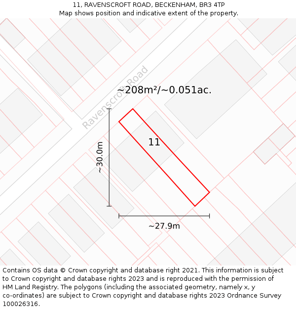 11, RAVENSCROFT ROAD, BECKENHAM, BR3 4TP: Plot and title map