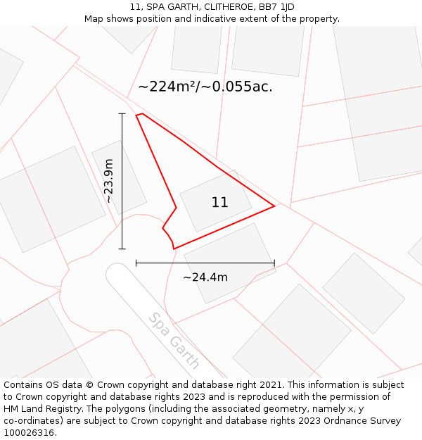 11, SPA GARTH, CLITHEROE, BB7 1JD: Plot and title map