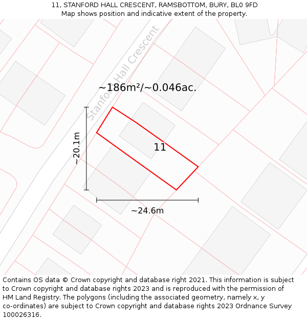 11, STANFORD HALL CRESCENT, RAMSBOTTOM, BURY, BL0 9FD: Plot and title map