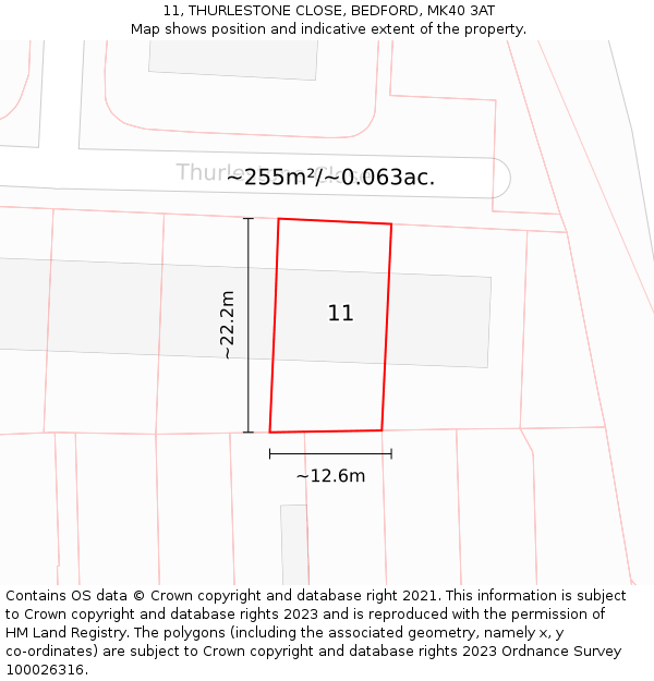 11, THURLESTONE CLOSE, BEDFORD, MK40 3AT: Plot and title map