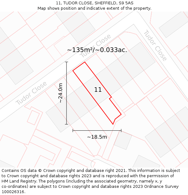 11, TUDOR CLOSE, SHEFFIELD, S9 5AS: Plot and title map