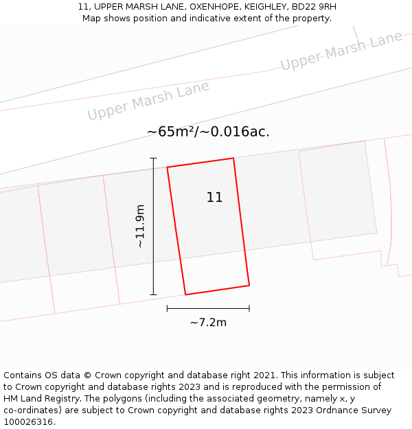 11, UPPER MARSH LANE, OXENHOPE, KEIGHLEY, BD22 9RH: Plot and title map