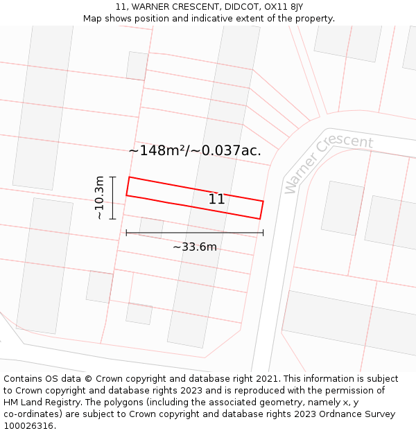 11, WARNER CRESCENT, DIDCOT, OX11 8JY: Plot and title map