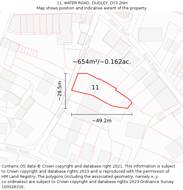 11, WATER ROAD, DUDLEY, DY3 2NH: Plot and title map