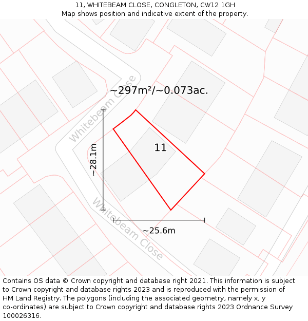 11, WHITEBEAM CLOSE, CONGLETON, CW12 1GH: Plot and title map