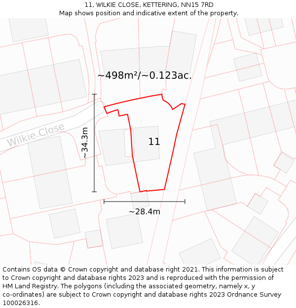 11, WILKIE CLOSE, KETTERING, NN15 7RD: Plot and title map