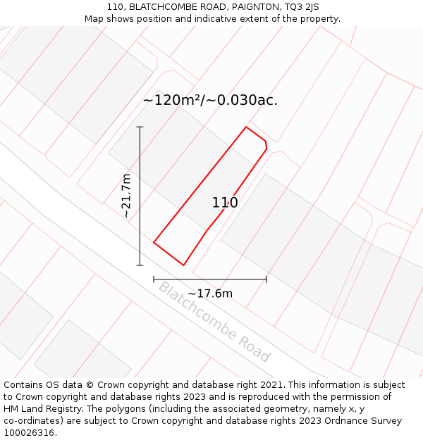 110, BLATCHCOMBE ROAD, PAIGNTON, TQ3 2JS: Plot and title map