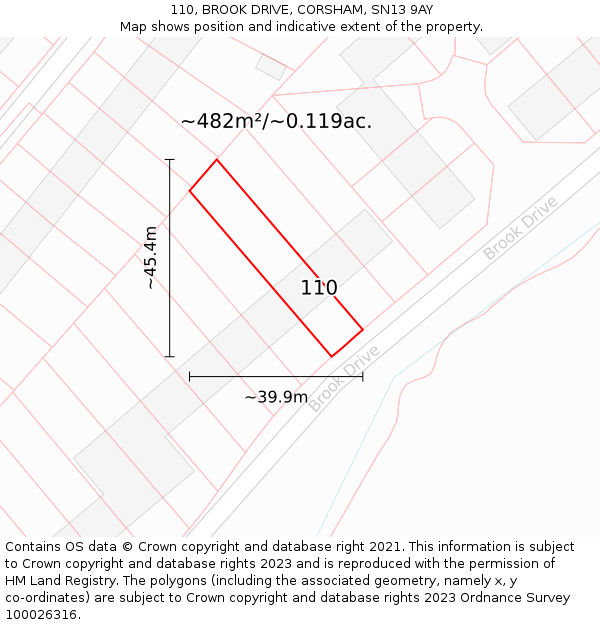 110, BROOK DRIVE, CORSHAM, SN13 9AY: Plot and title map