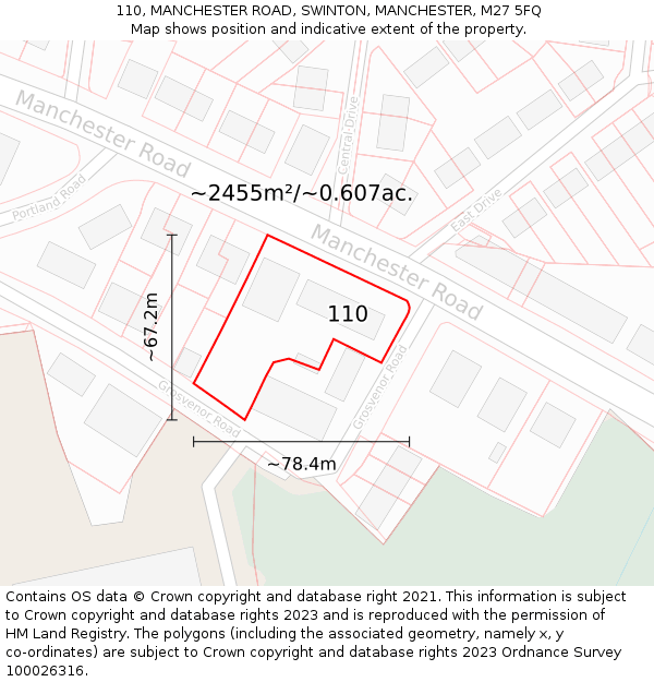110, MANCHESTER ROAD, SWINTON, MANCHESTER, M27 5FQ: Plot and title map