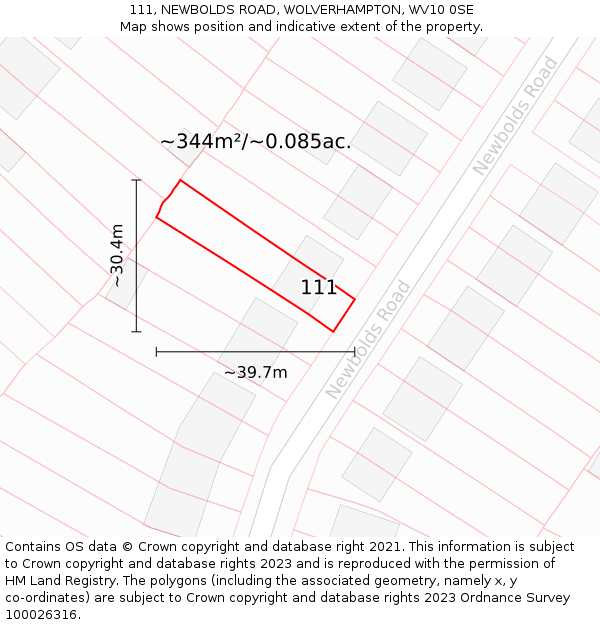 111, NEWBOLDS ROAD, WOLVERHAMPTON, WV10 0SE: Plot and title map