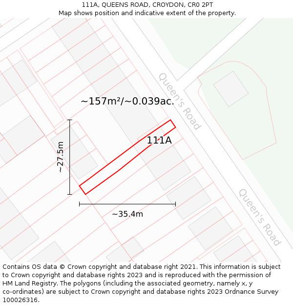 111A, QUEENS ROAD, CROYDON, CR0 2PT: Plot and title map