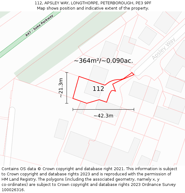 112, APSLEY WAY, LONGTHORPE, PETERBOROUGH, PE3 9PF: Plot and title map