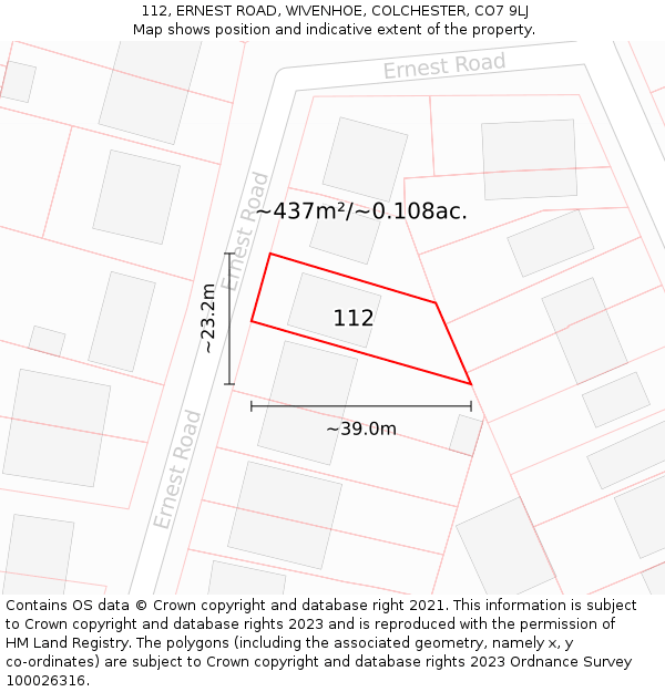 112, ERNEST ROAD, WIVENHOE, COLCHESTER, CO7 9LJ: Plot and title map